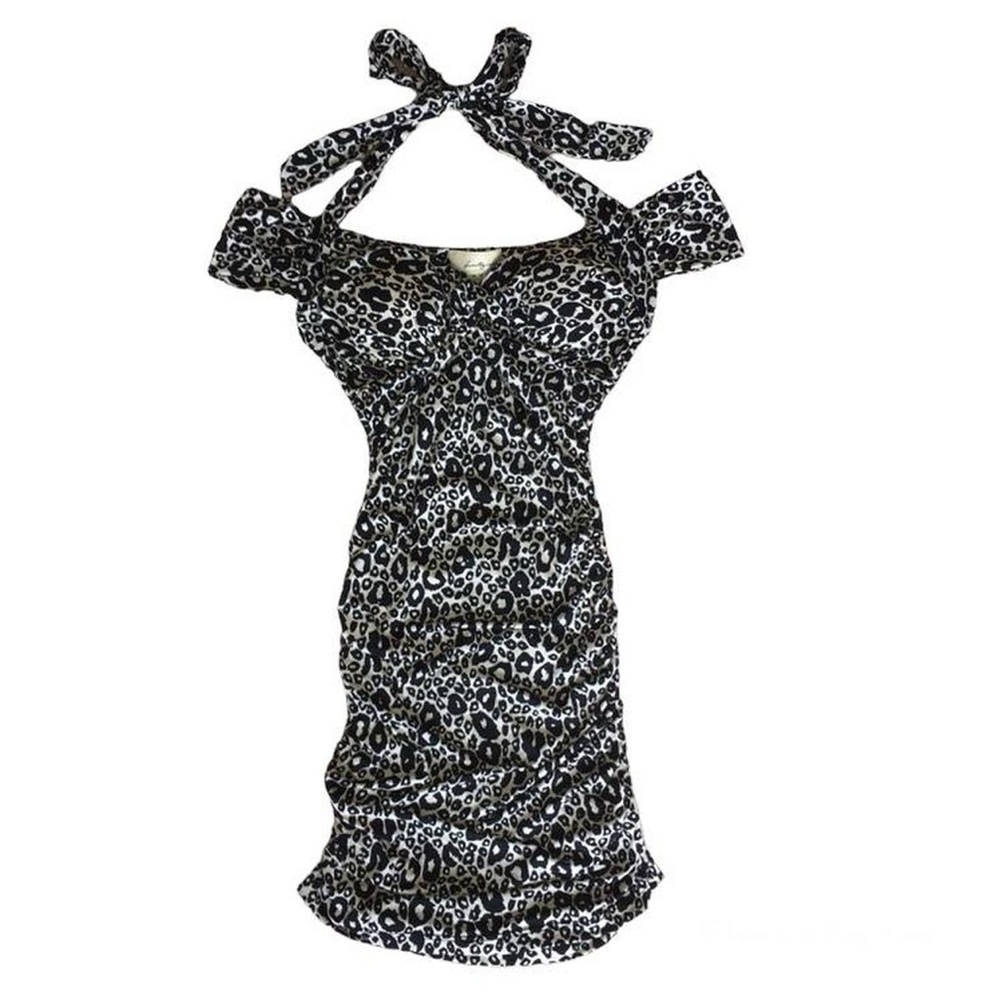 Forever 21 Leopard Print Black & White Ruched Mini Dress, Size M